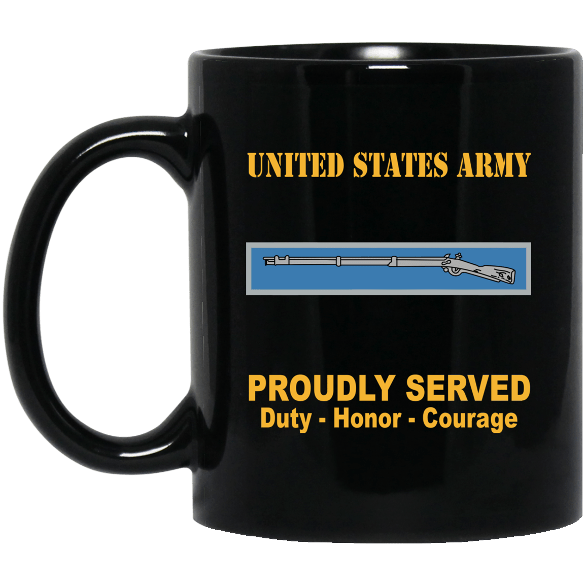 US Army Combat Badge Insignia Proudly Served Duty - Honor - Courage Black Coffee Mug 11oz-15oz-Mug-Army-Veterans Nation