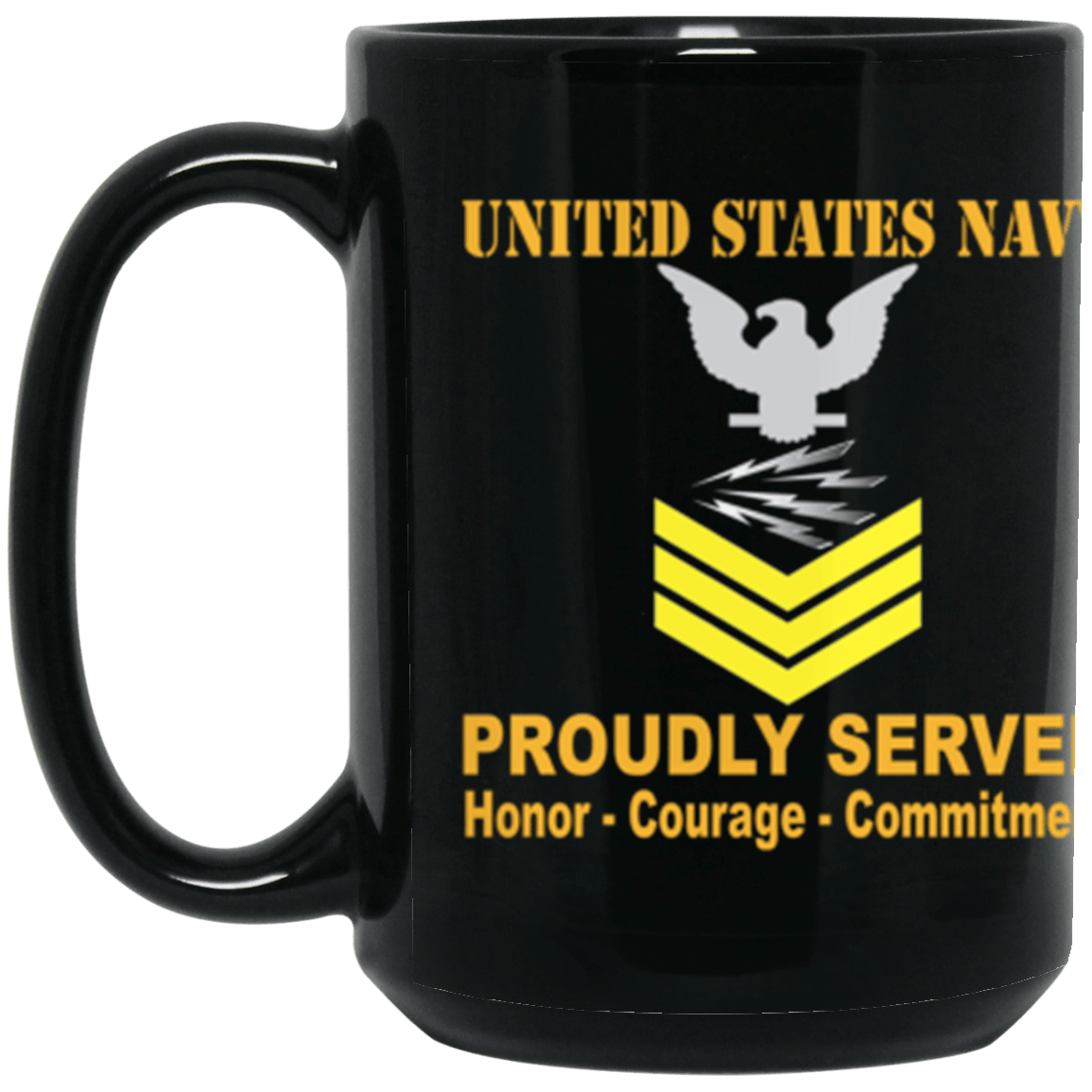 US Navy Radioman Navy RM E-6 Gold Stripe 15 oz. Black Mug-Drinkware-Veterans Nation