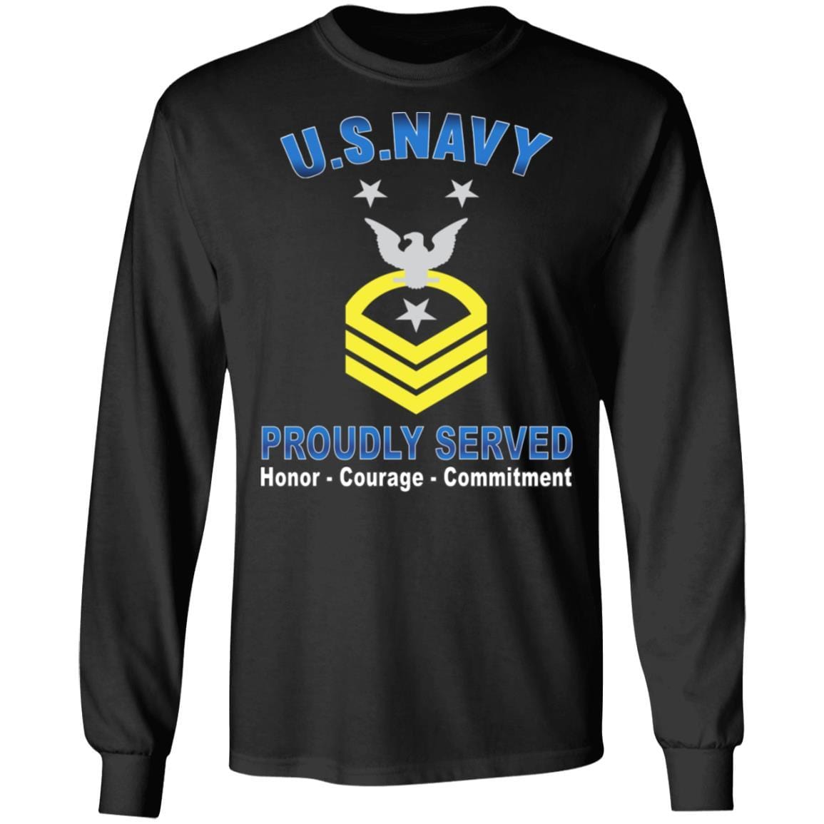 US Navy E-9 Command Master Chief Petty Officer E9 CMDCM Senior Enlisted Advisor Collar Device Proudly Served T-Shirt On Front-Apparel-Veterans Nation