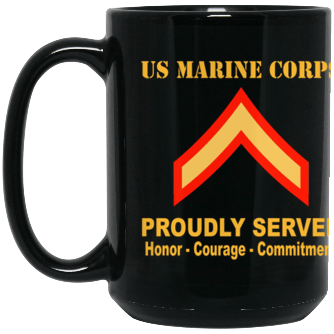 USMC E-2 Private First Class E2 PFC Ranks Proudly Served Core Values 15 oz. Black Mug-Drinkware-Veterans Nation