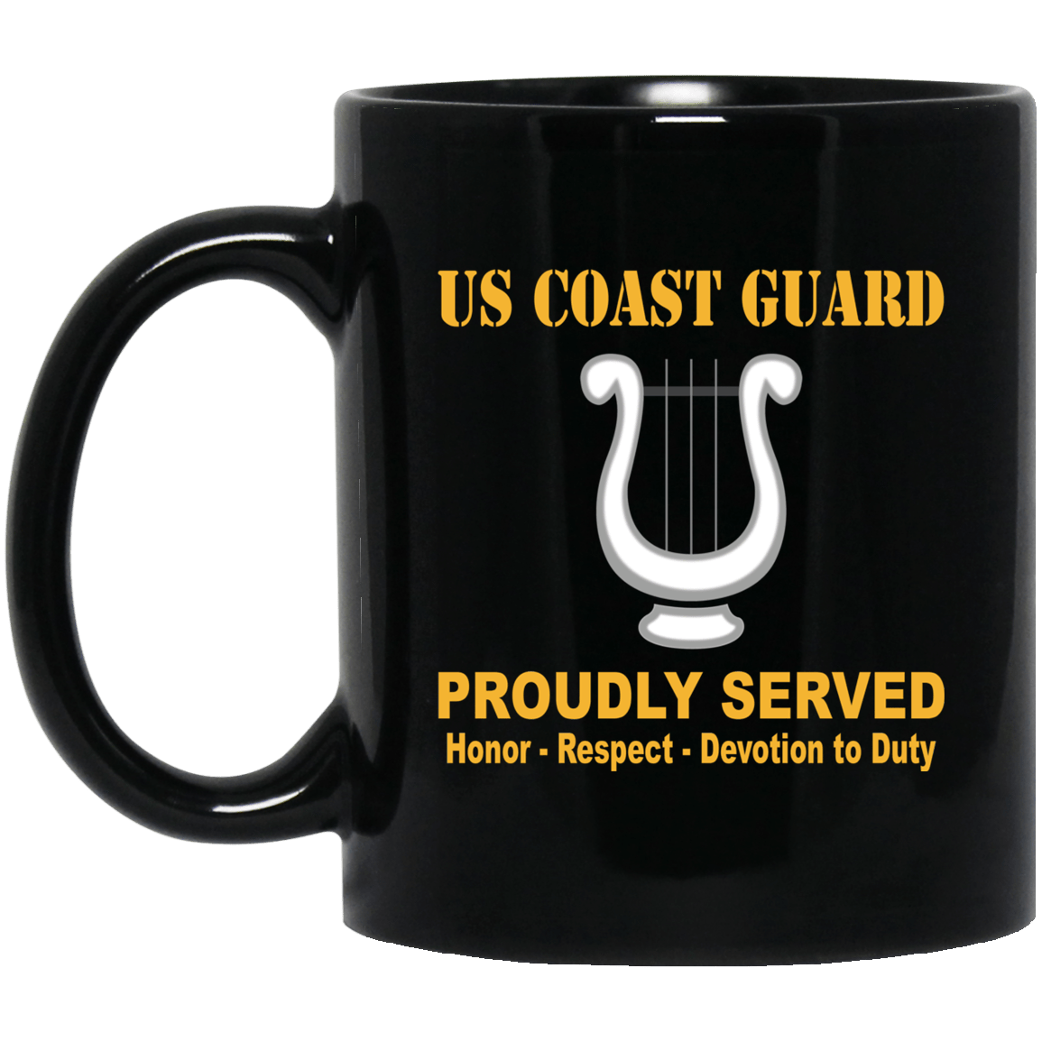 US Coast Guard Musician MU Logo Proudly Served Black Mug 11 oz - 15 oz-Mug-USCG-Rate-Veterans Nation