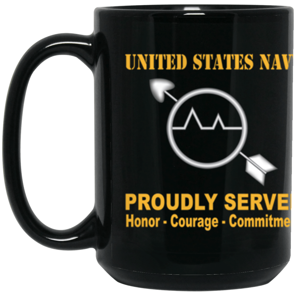 US Navy Operations specialist Navy OS Proudly Served Core Values 15 oz. Black Mug-Drinkware-Veterans Nation