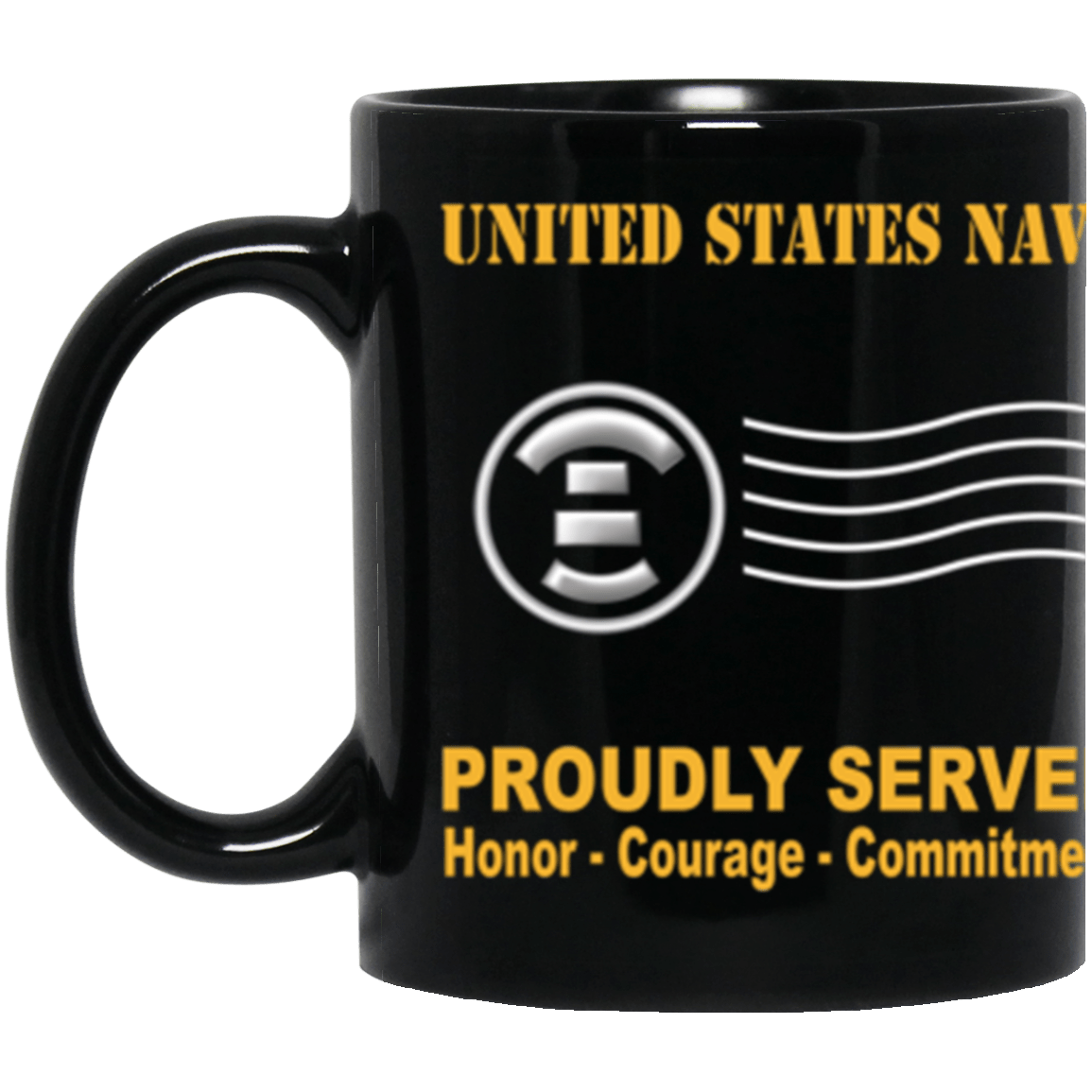 US Navy Navy Postal Clerk Navy PC Proudly Served Core Values 11 oz. Black Mug-Drinkware-Veterans Nation