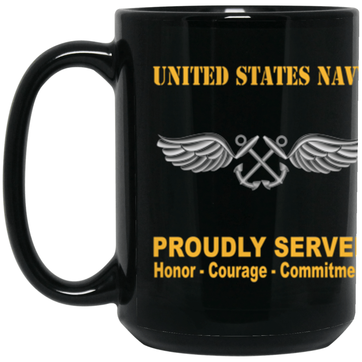 US Navy Aviation Boatswain's Mate Navy AB Proudly Served Core Values 15 oz. Black Mug-Drinkware-Veterans Nation