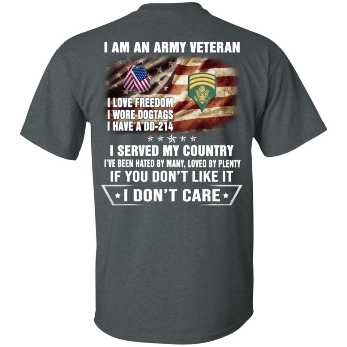 T-Shirt "I Am An Army Veteran" E-7 SPC(SP7)Rank On Back-TShirt-Army-Veterans Nation