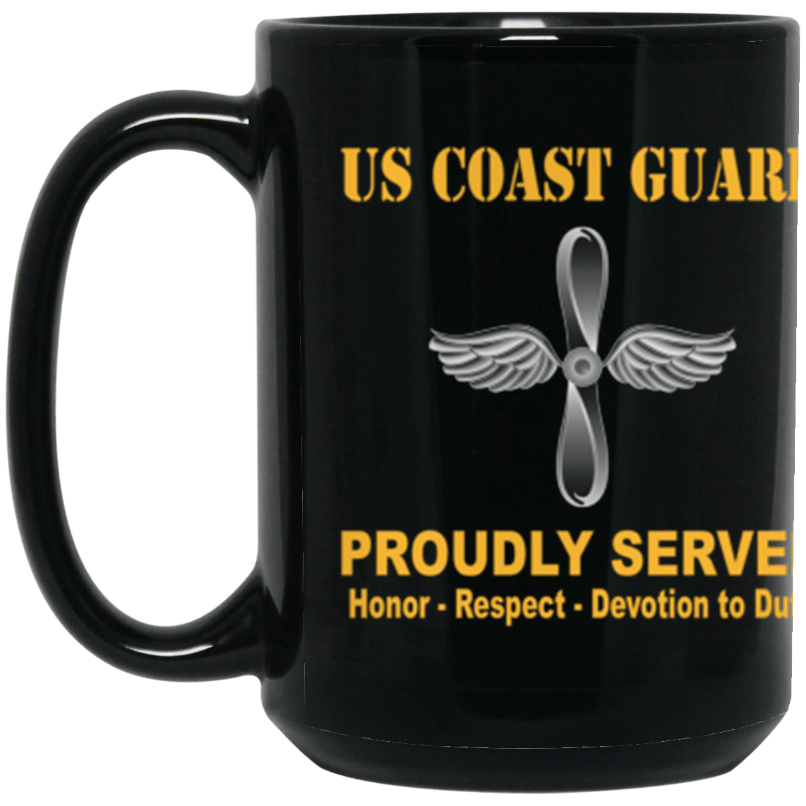 USCG Aviation Maintenance Technician AMT Logo Proudly Served Core Values 15 oz. Black Mug-Drinkware-Veterans Nation
