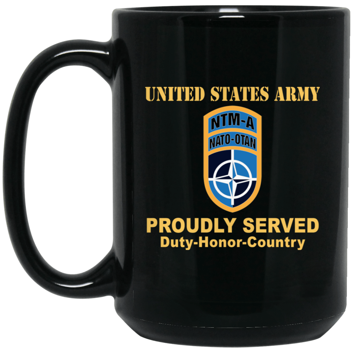 US ARMY CSIB NATO TRAINING MISSION AFGHANISTAN- 11 oz - 15 oz Black Mug-Mug-Army-CSIB-Veterans Nation