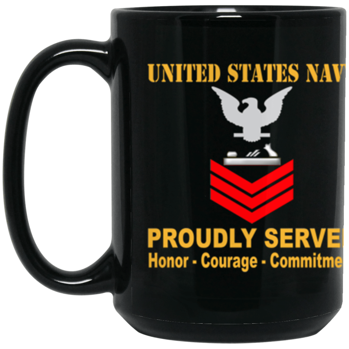 US Navy Patternmaker Navy PM E-6 Red Stripe 15 oz. Black Mug-Drinkware-Veterans Nation