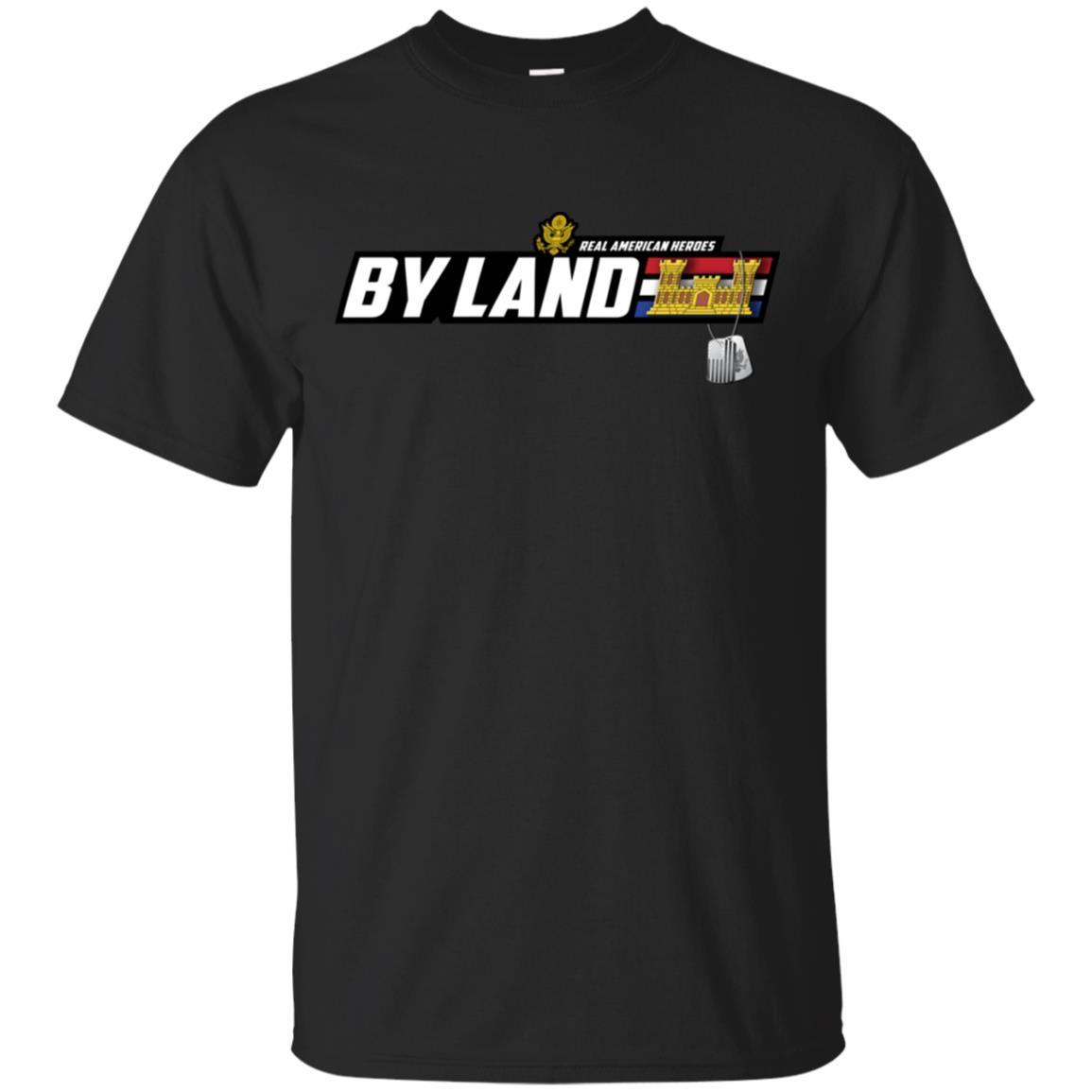US Army T-Shirt "Corps of Engineers Real American Heroes By Land" On Front-TShirt-Army-Veterans Nation