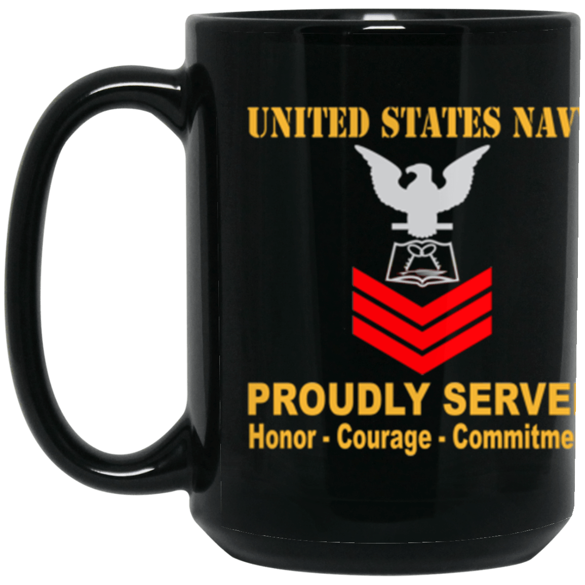 US Navy Mess Management Specialist Navy MS E-6 Red Stripe 15 oz. Black Mug-Drinkware-Veterans Nation