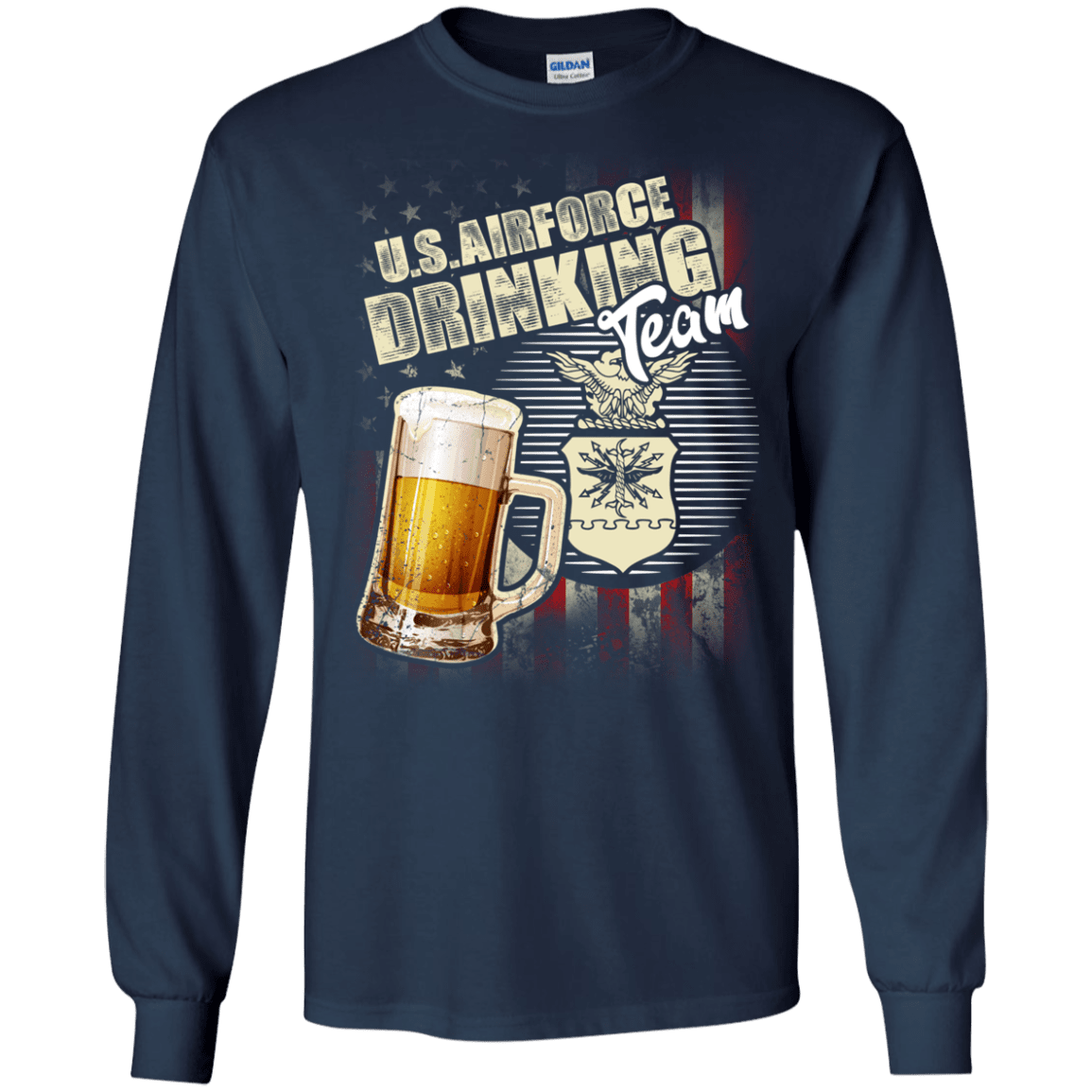 US Air Force Drinking Beer Team Front T Shirts-TShirt-USAF-Veterans Nation
