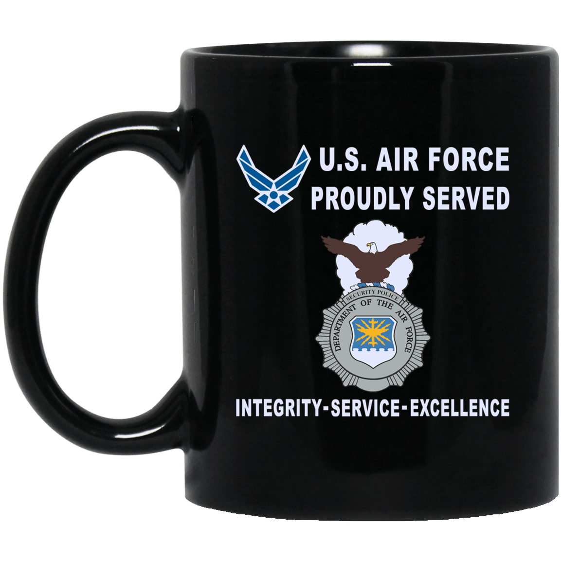 US Air Force Security Police Proudly Served-D04 11 oz - 15 oz Black Mug-Mug-USAF-Shield-Veterans Nation