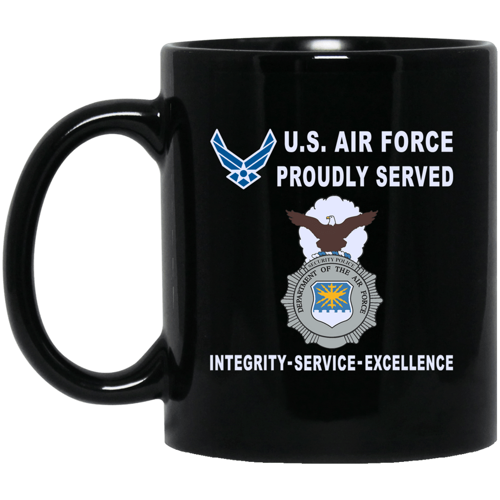 US Air Force Security Police Proudly Served-D04 11 oz - 15 oz Black Mug-Mug-USAF-Shield-Veterans Nation