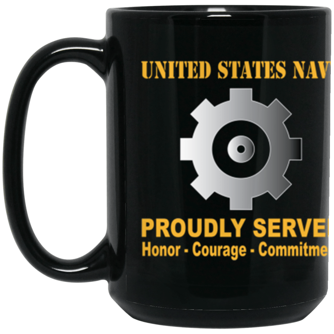 US Navy Engineman Navy EN Proudly Served Core Values 15 oz. Black Mug-Drinkware-Veterans Nation