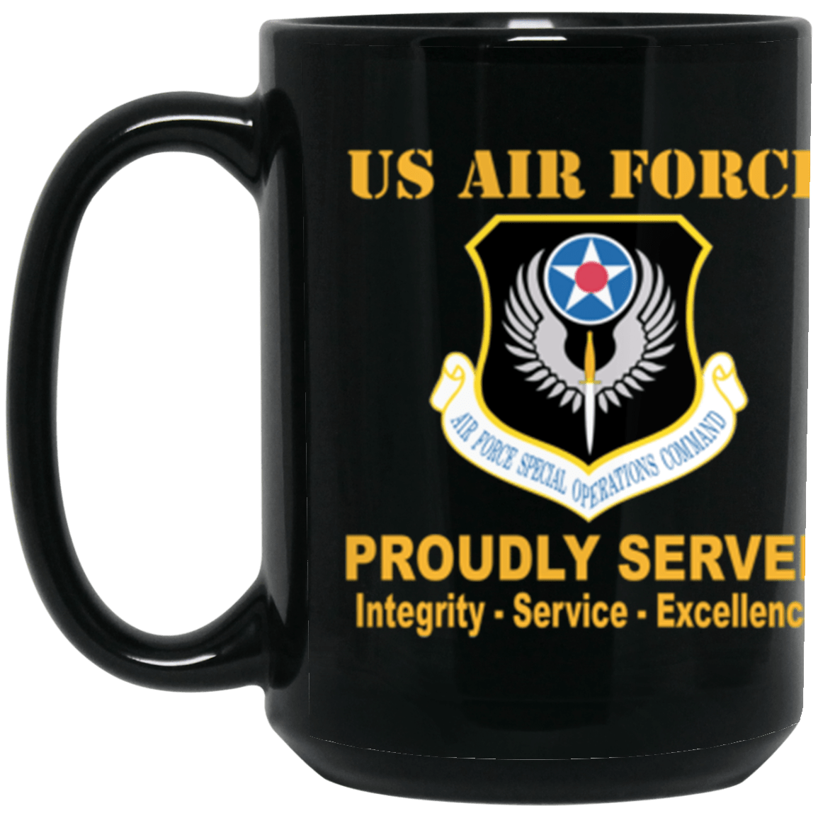 US Air Force Special Operations Command Proudly Served Core Values 15 oz. Black Mug-Drinkware-Veterans Nation