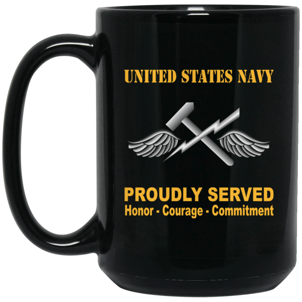 Navy Aviation Support Equipment Tech Navy AS Proudly Served Black Mug 11 oz - 15 oz-Mug-Navy-Rate-Veterans Nation