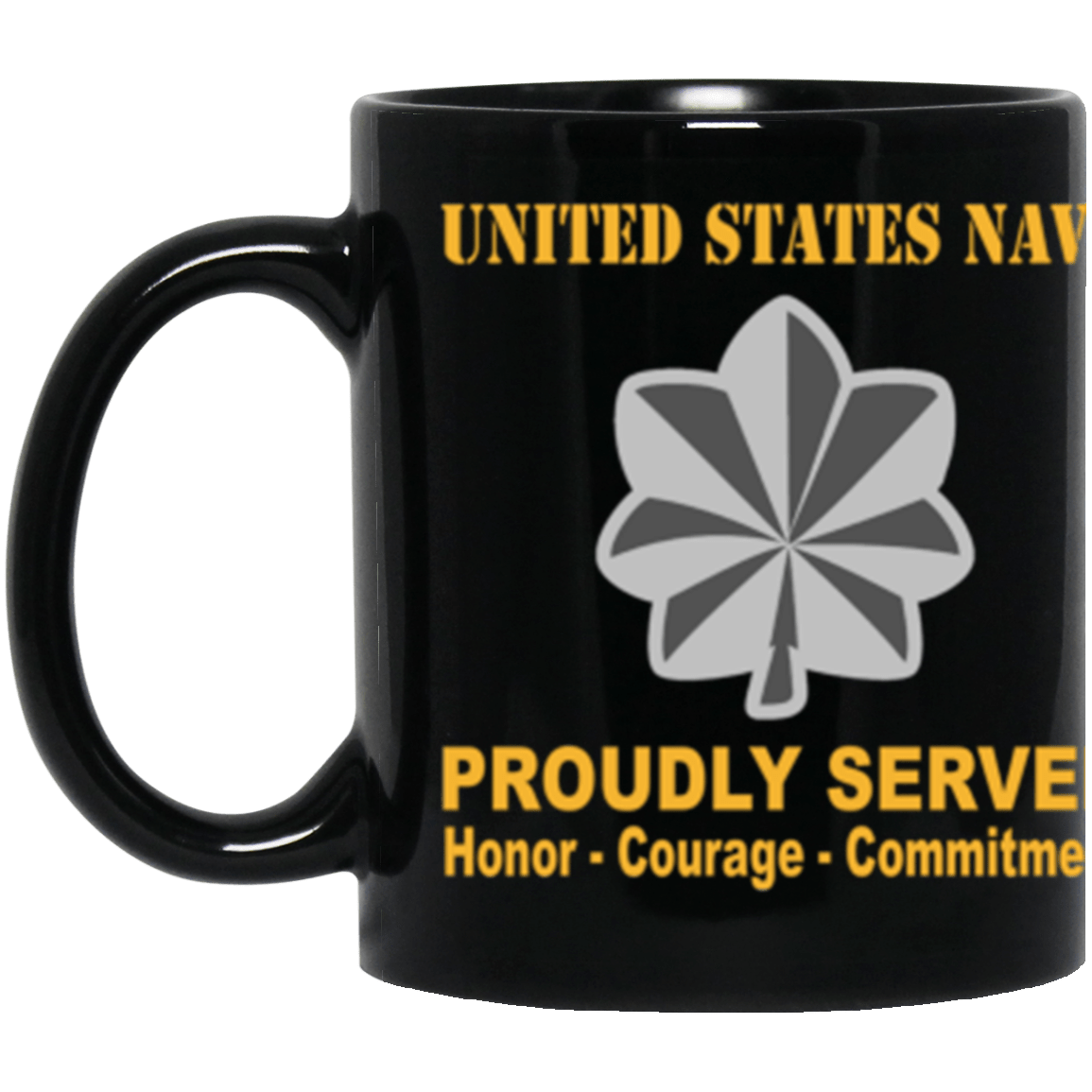 US Navy O-5 Commander O5 CDR Senior Officer Ranks Proudly Served Core Values 11 oz. Black Mug-Drinkware-Veterans Nation