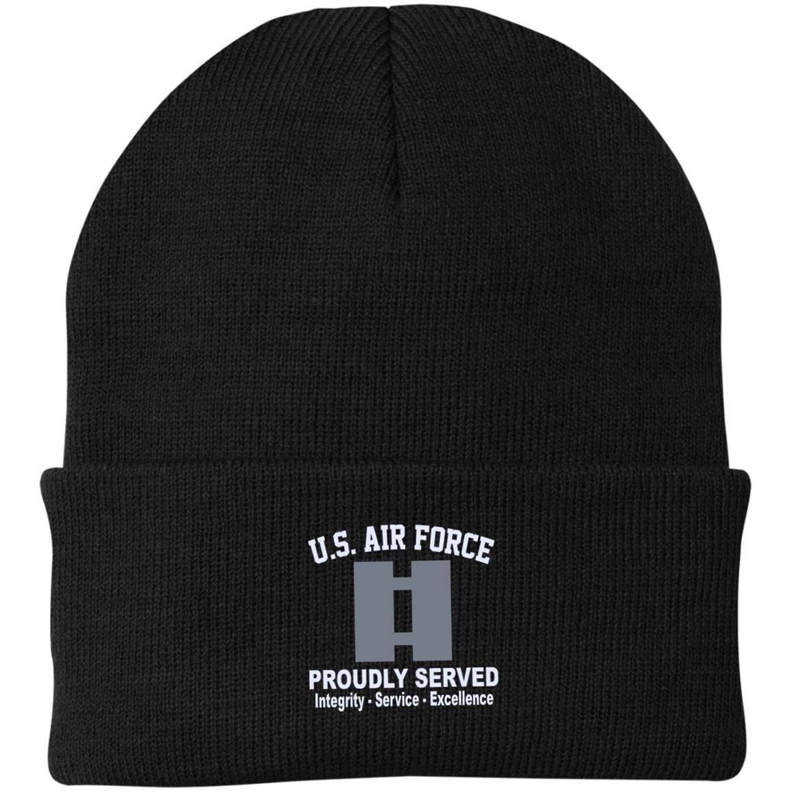 US Air Force O-3 Captain Capt O3 Commissioned Officer Core Values Embroidered Port Authority Knit Cap-Hat-USAF-Ranks-Veterans Nation