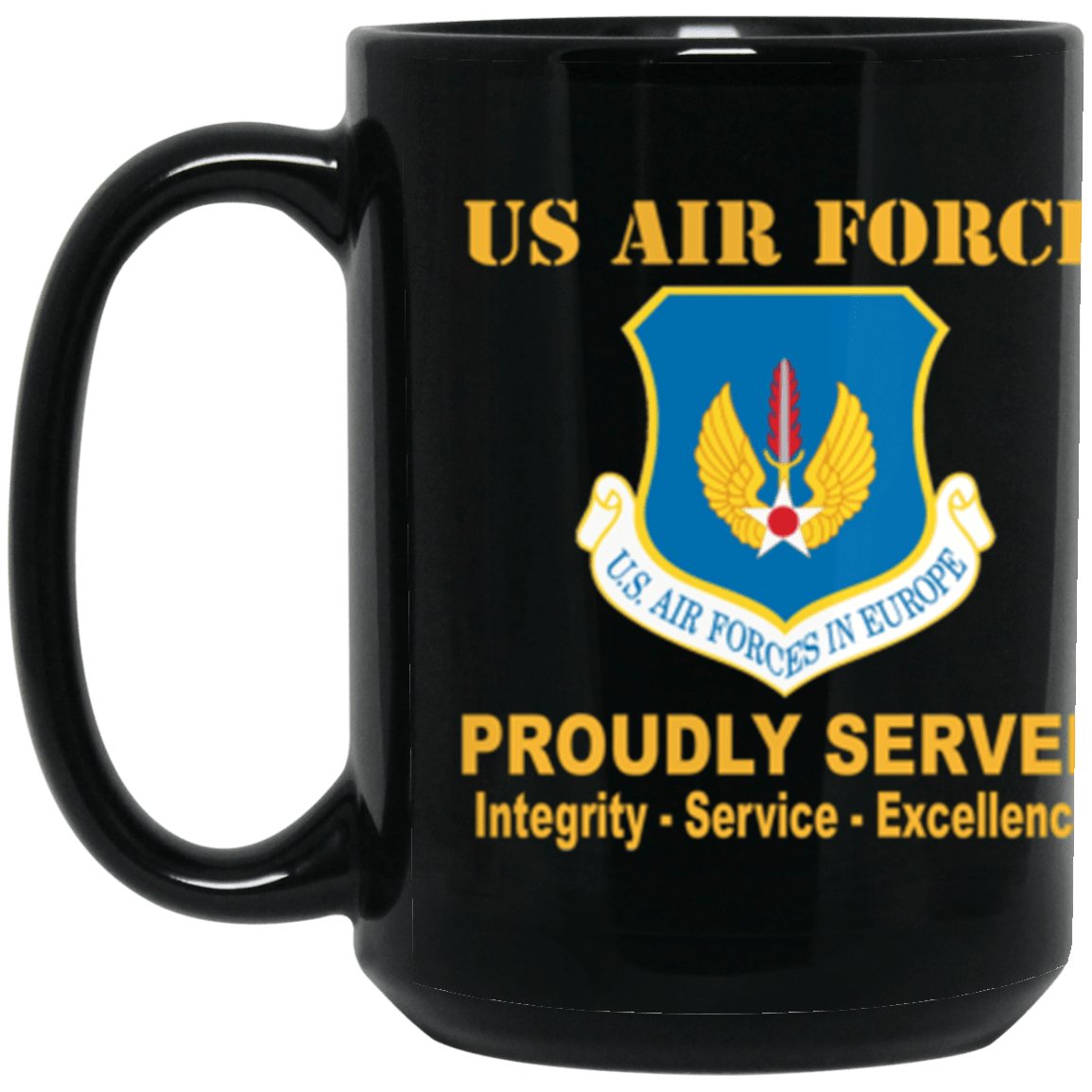 United States Air Forces in Europe Proudly Served Core Values 15 oz. Black Mug-Drinkware-Veterans Nation