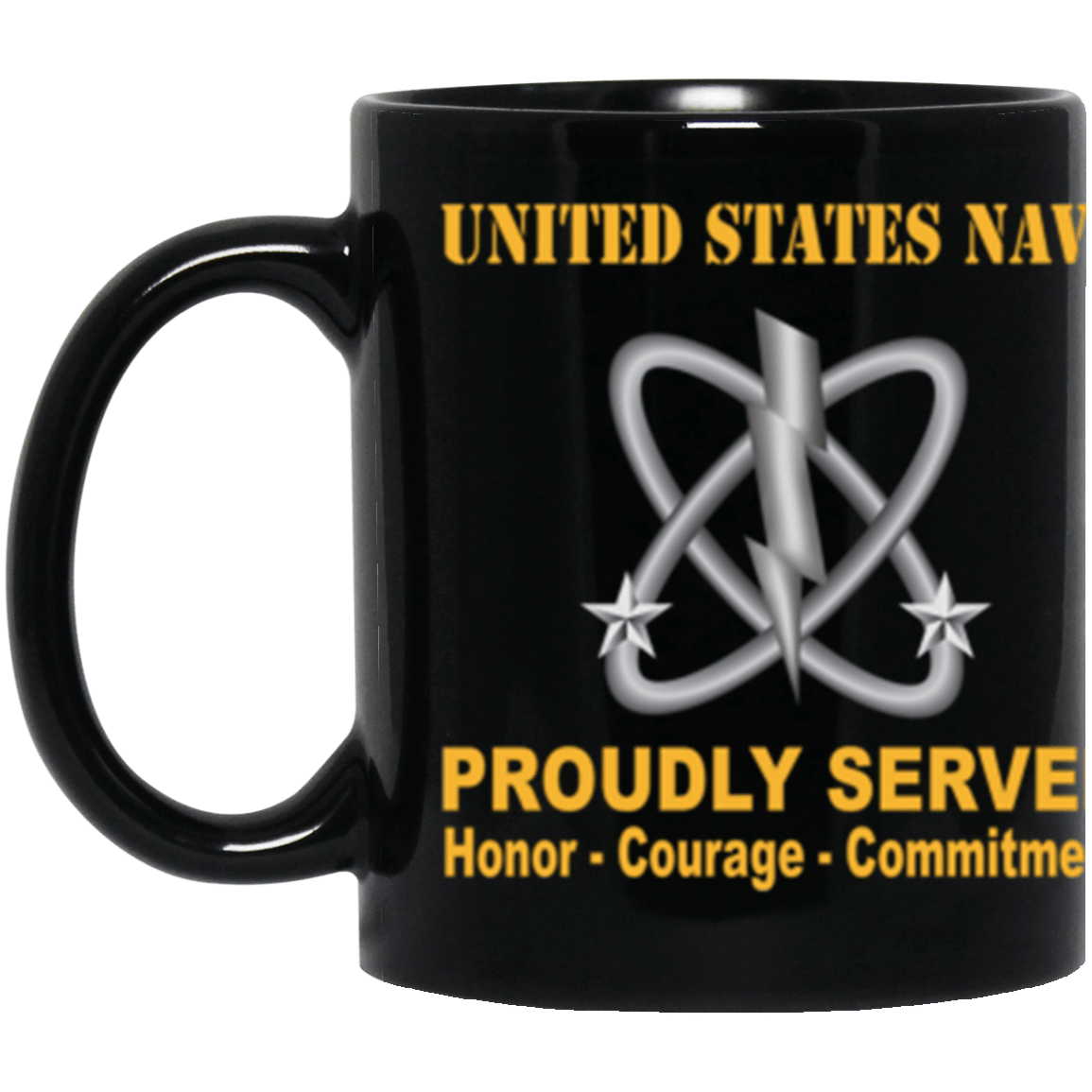 US Navy Navy Electronics Warfare Technician Navy EW Proudly Served Core Values 11 oz. Black Mug-Drinkware-Veterans Nation