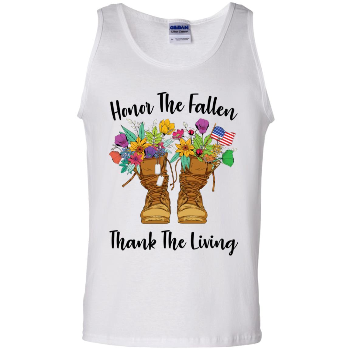 Military T-Shirt "Honor The Fallen Thank The Living On" Front-TShirt-General-Veterans Nation