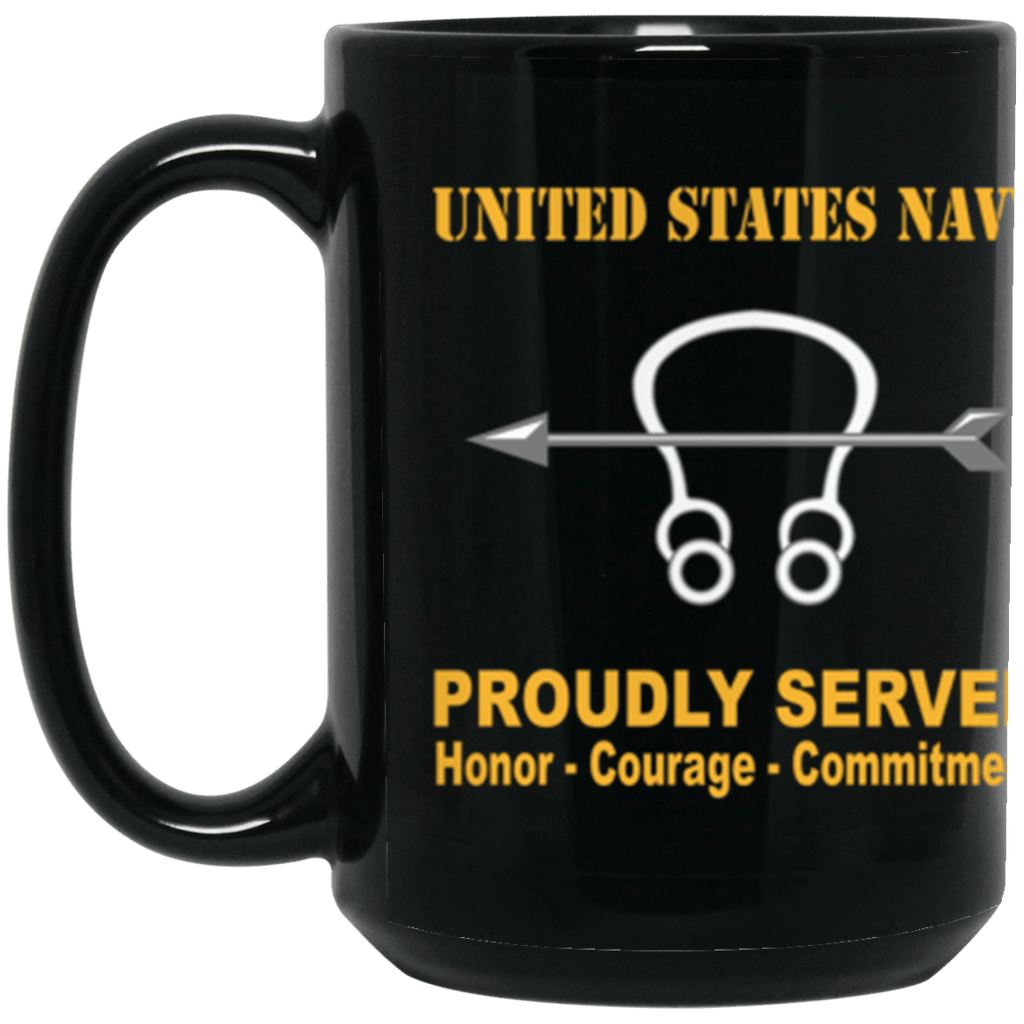 US Navy Navy Sonar Technician Navy ST Proudly Served Core Values 15 oz. Black Mug-Drinkware-Veterans Nation