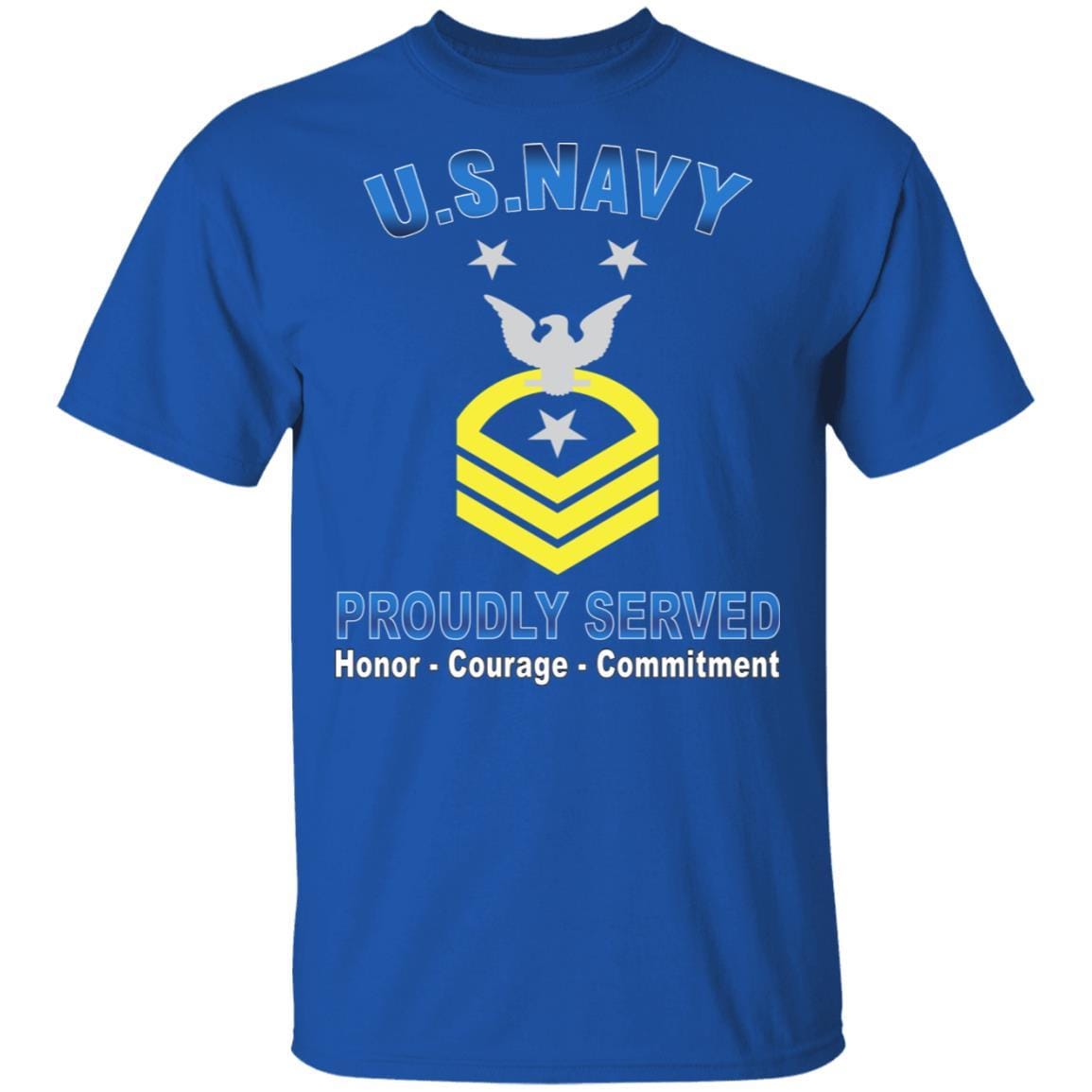 US Navy E-9 Command Master Chief Petty Officer E9 CMDCM Senior Enlisted Advisor Collar Device Proudly Served T-Shirt On Front-Apparel-Veterans Nation