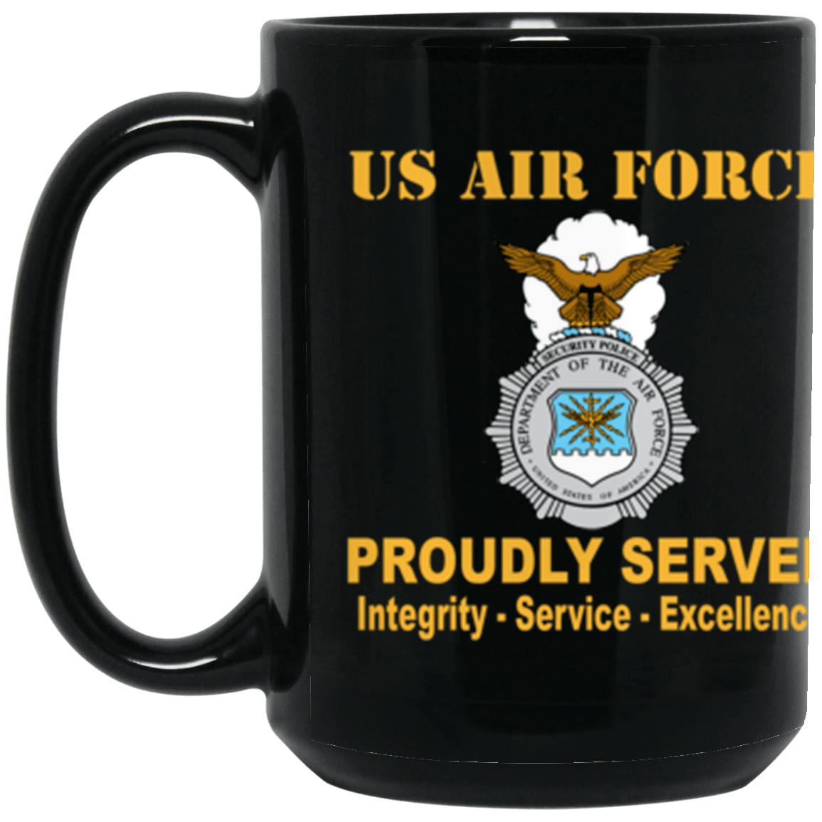 US Air Force Security Police Proudly Served Core Values 15 oz. Black Mug-Drinkware-Veterans Nation