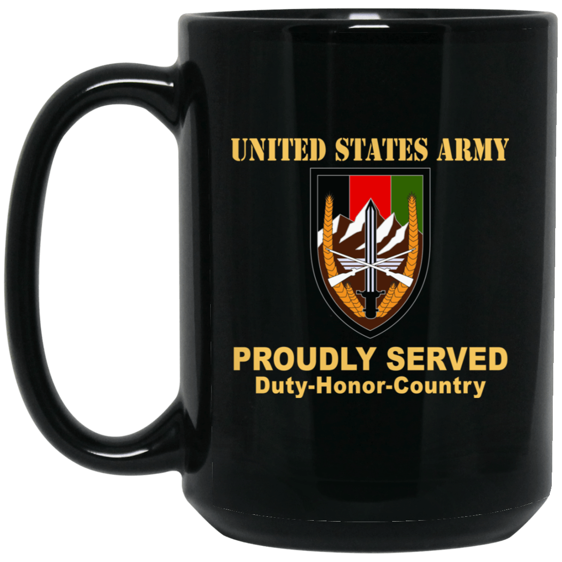 US ARMY CSIB ARMY ELEMENT, UNITED STATES FORCES-AFGHANISTAN- 11 oz - 15 oz Black Mug-Mug-Army-CSIB-Veterans Nation