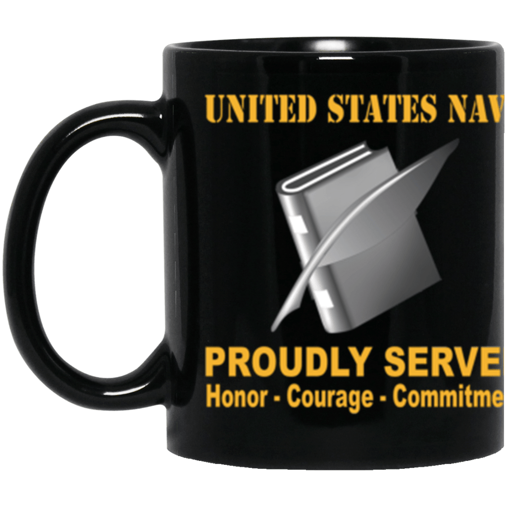 US Navy Navy Personnel Specialist Navy PS Proudly Served Core Values 11 oz. Black Mug-Drinkware-Veterans Nation