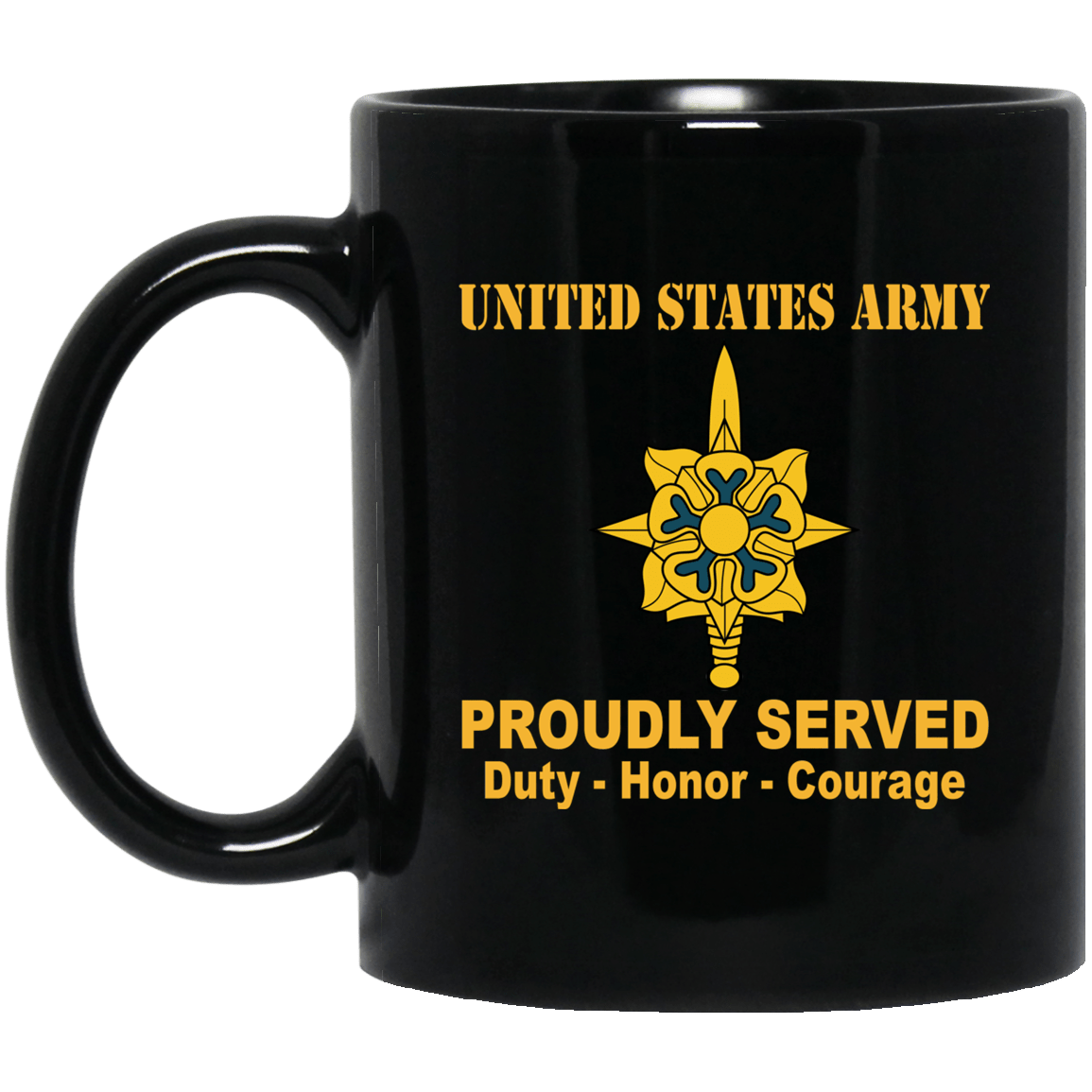 US Army Insignia Proudly Served Duty - Honor - Courage Black Coffee Mug 11oz-15oz-Mug-Army-Veterans Nation