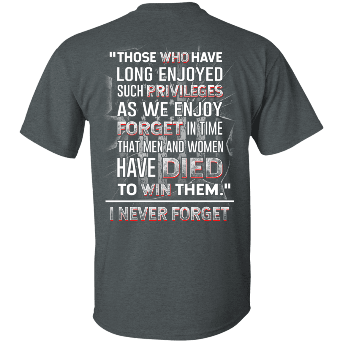 Military T-Shirt "I Never Forget Men And Women Veteran" - Men Back-TShirt-General-Veterans Nation