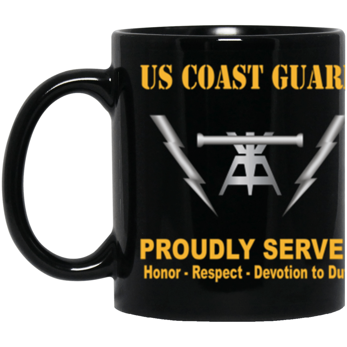 USCG Fire Control Technician FT Logo Proudly Served Core Values 11 oz. Black Mug-Drinkware-Veterans Nation