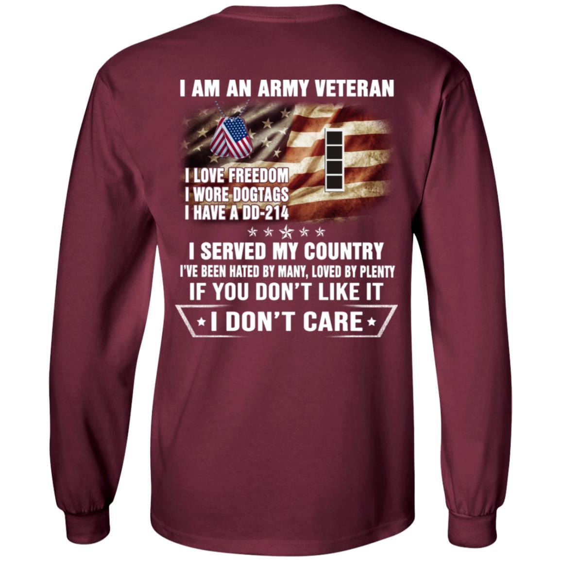 T-Shirt "I Am An Army Veteran" W-4 Chief Warrant Officer 4(CW4)Rank On Back-TShirt-Army-Veterans Nation