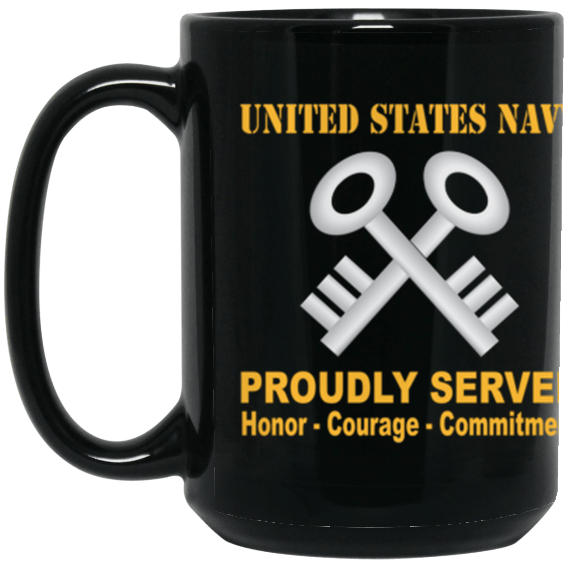 US Navy Navy Storekeeper Navy SK Proudly Served Core Values 15 oz. Black Mug-Drinkware-Veterans Nation