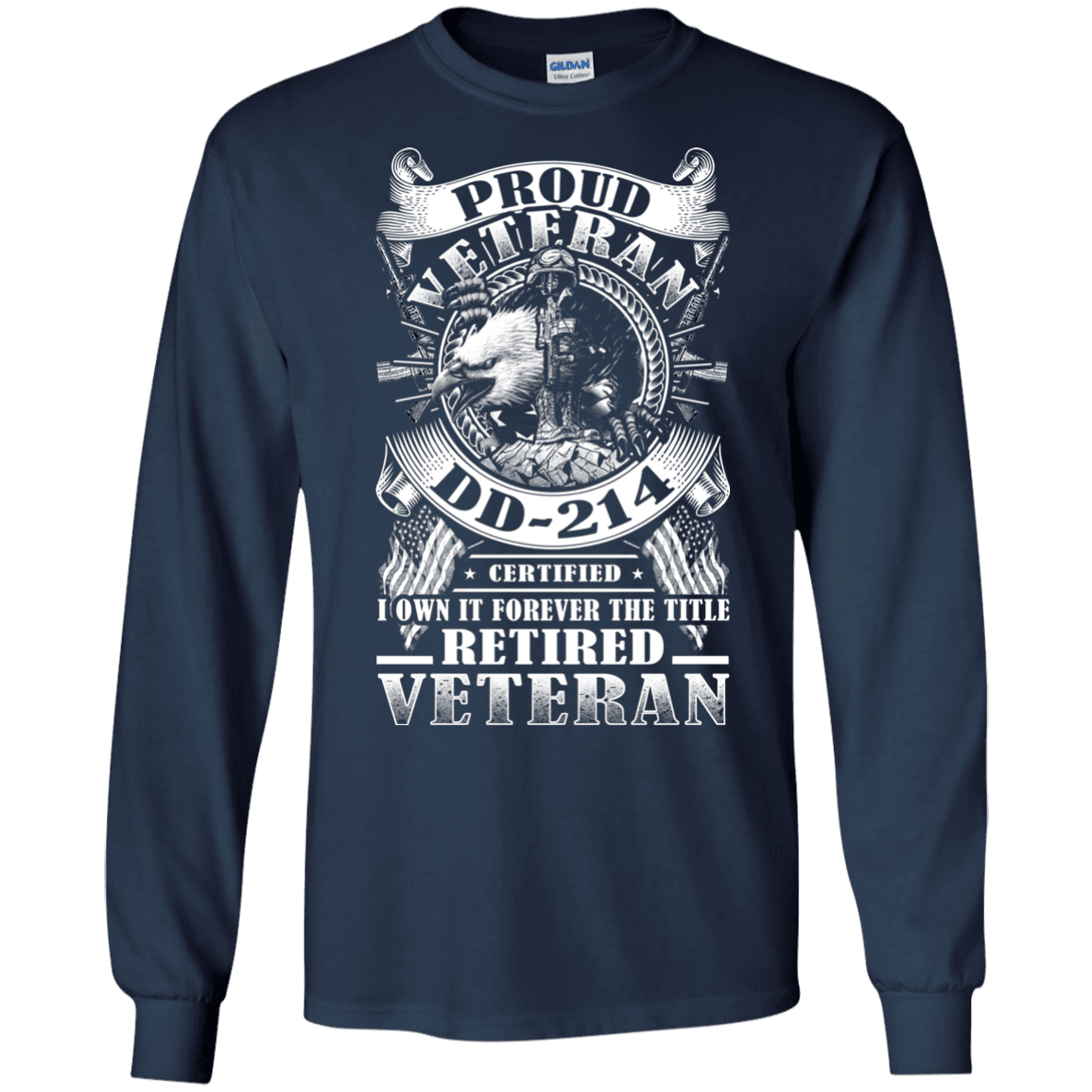 Military T-Shirt "Proud Veteran DD 214 with Title Retired Veteran" Front-TShirt-General-Veterans Nation