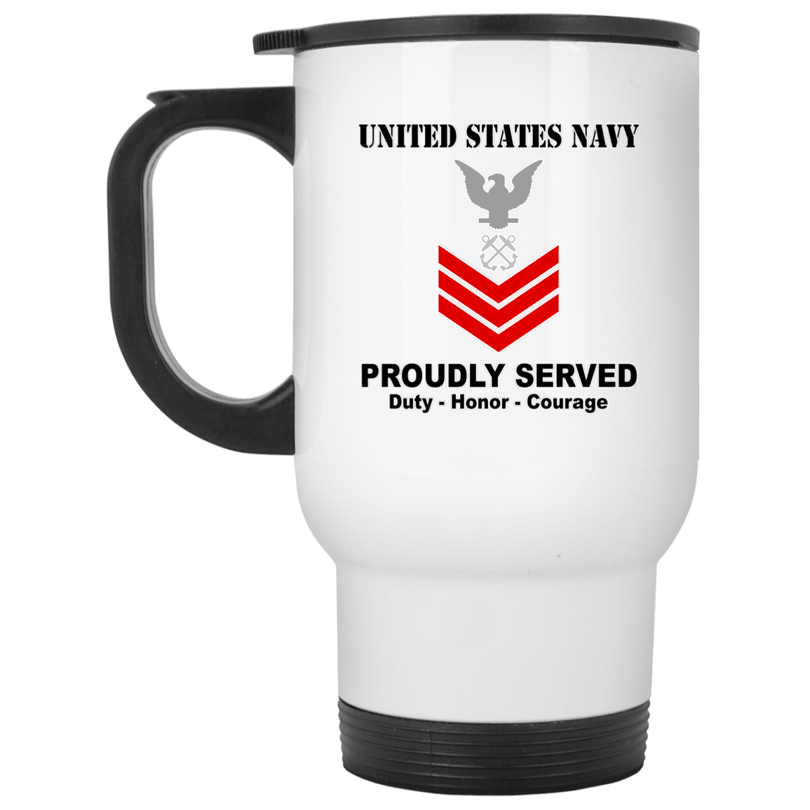 US Navy E-6 Petty Officer First Class E6 PO1 Noncommissioned Officer Ranks T shirt White Coffee Mug - Stainless Travel Mug-Mug-Navy-Collar-Veterans Nation