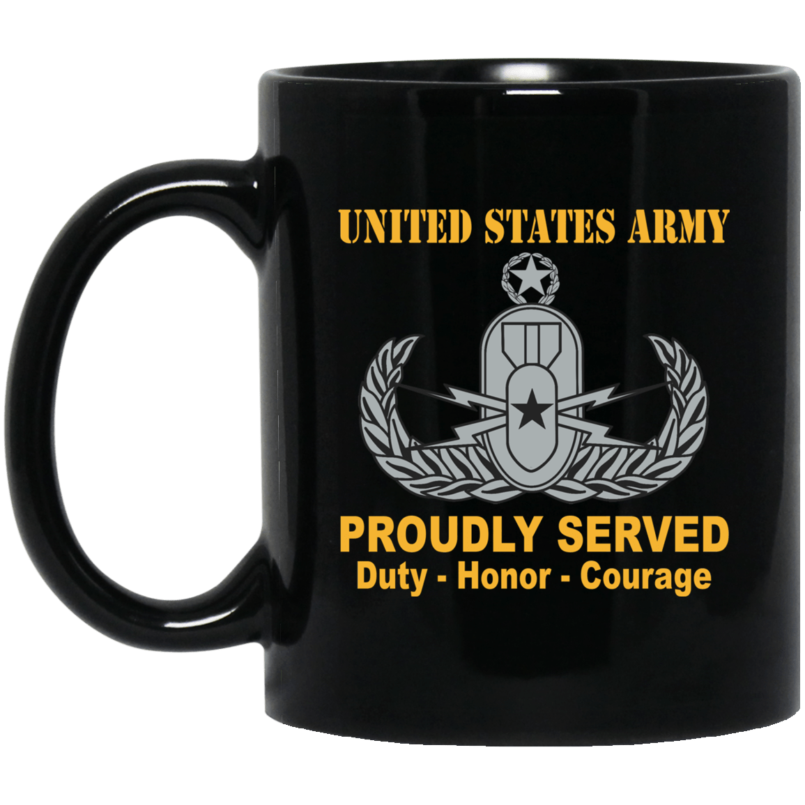 US Army Combat Badge Insignia Proudly Served Duty - Honor - Courage Black Coffee Mug 11oz-15oz-Mug-Army-Veterans Nation