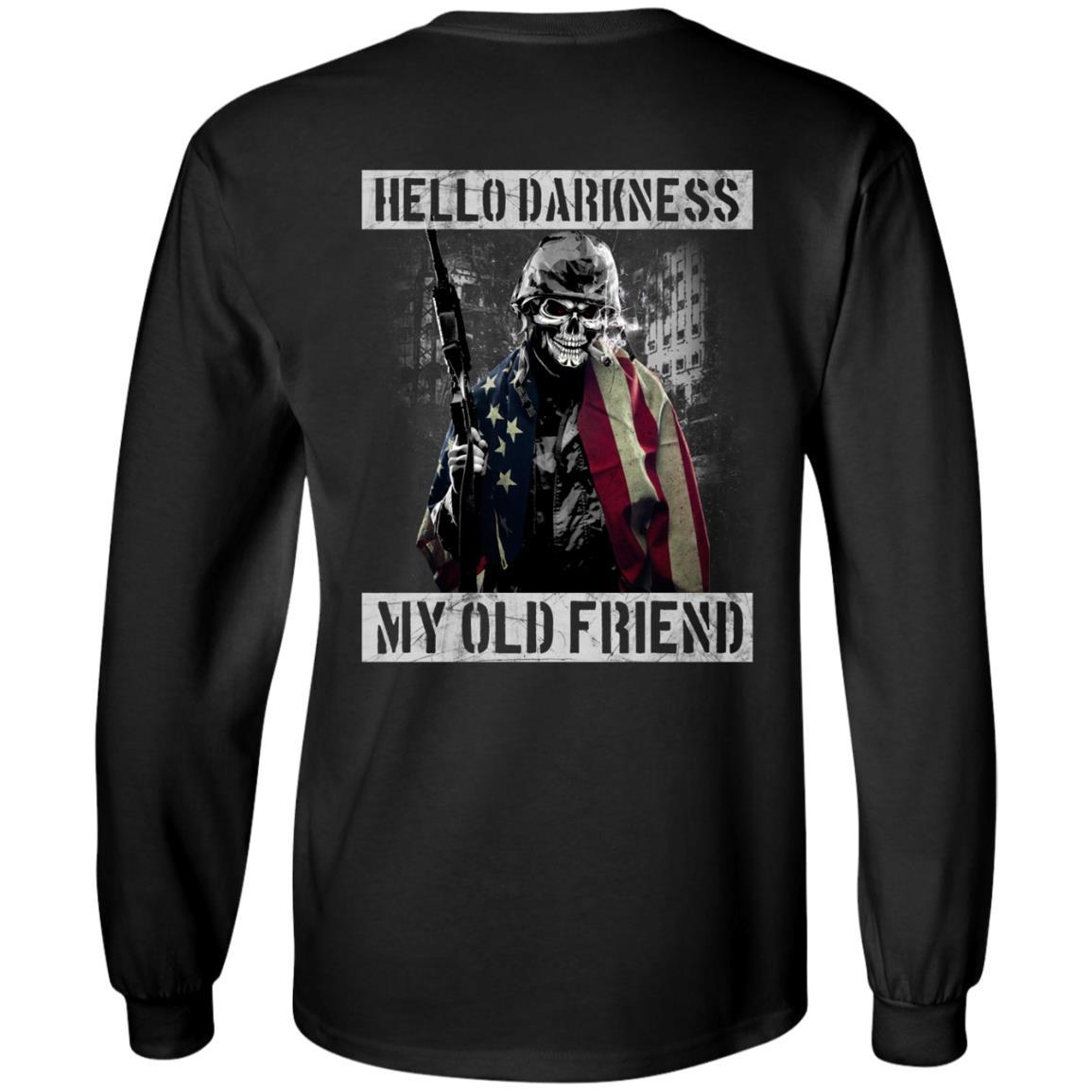 Military T-Shirt "Hello Darkness - My Old Friend Men" On Back-TShirt-General-Veterans Nation