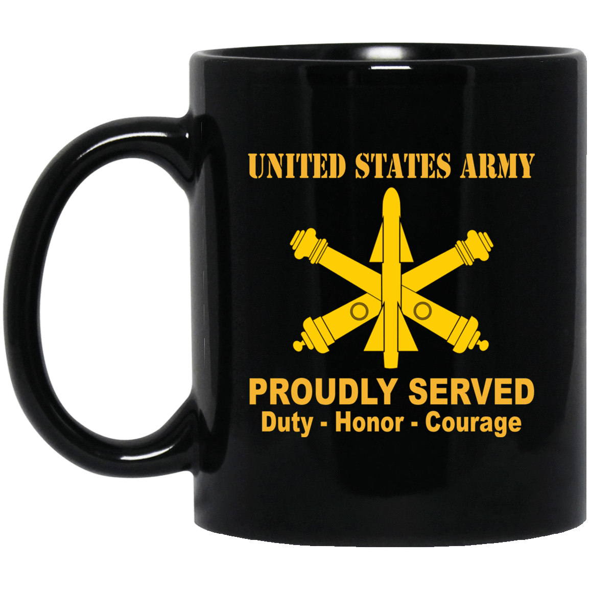 US Army Insignia Proudly Served Duty - Honor - Courage Black Coffee Mug 11oz-15oz-Mug-Army-Veterans Nation