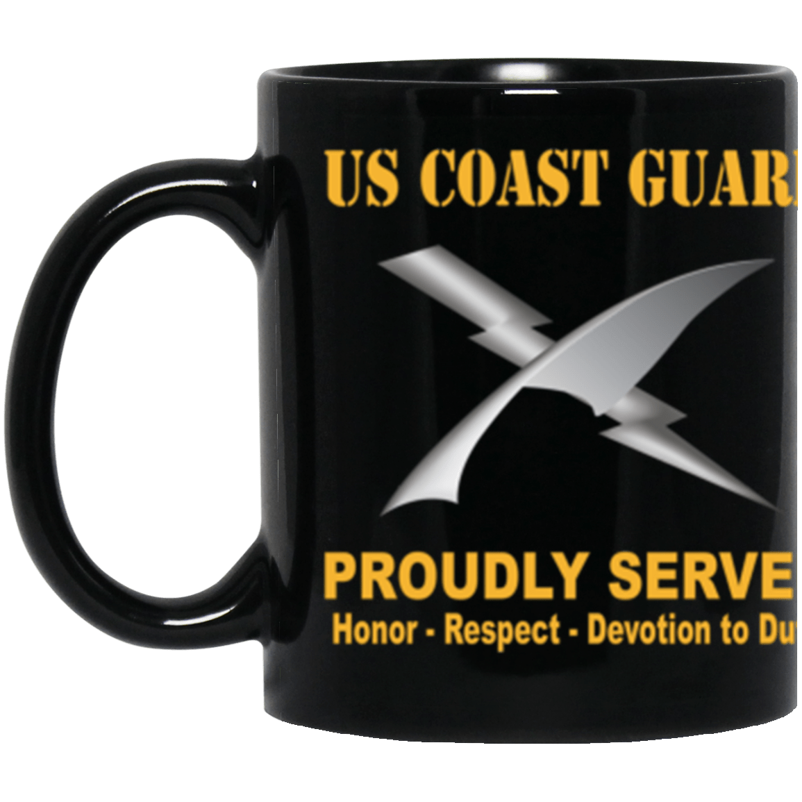 USCG Intelligence Specialist IS Logo Proudly Served Core Values 11 oz. Black Mug-Drinkware-Veterans Nation