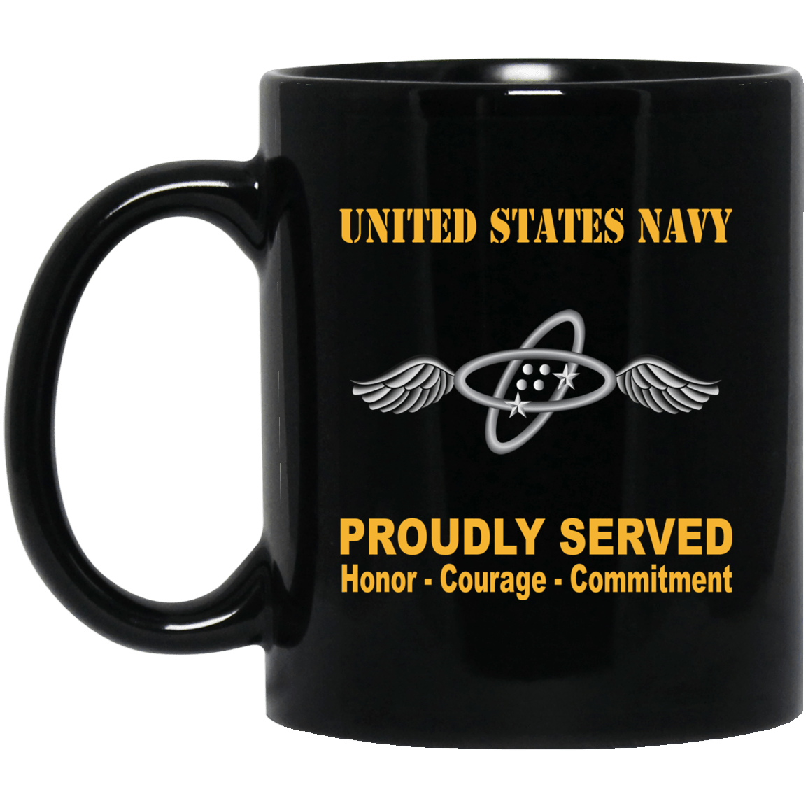 Navy Aviation Electronics Technician Navy AT Proudly Served Black Mug 11 oz - 15 oz-Mug-Navy-Rate-Veterans Nation