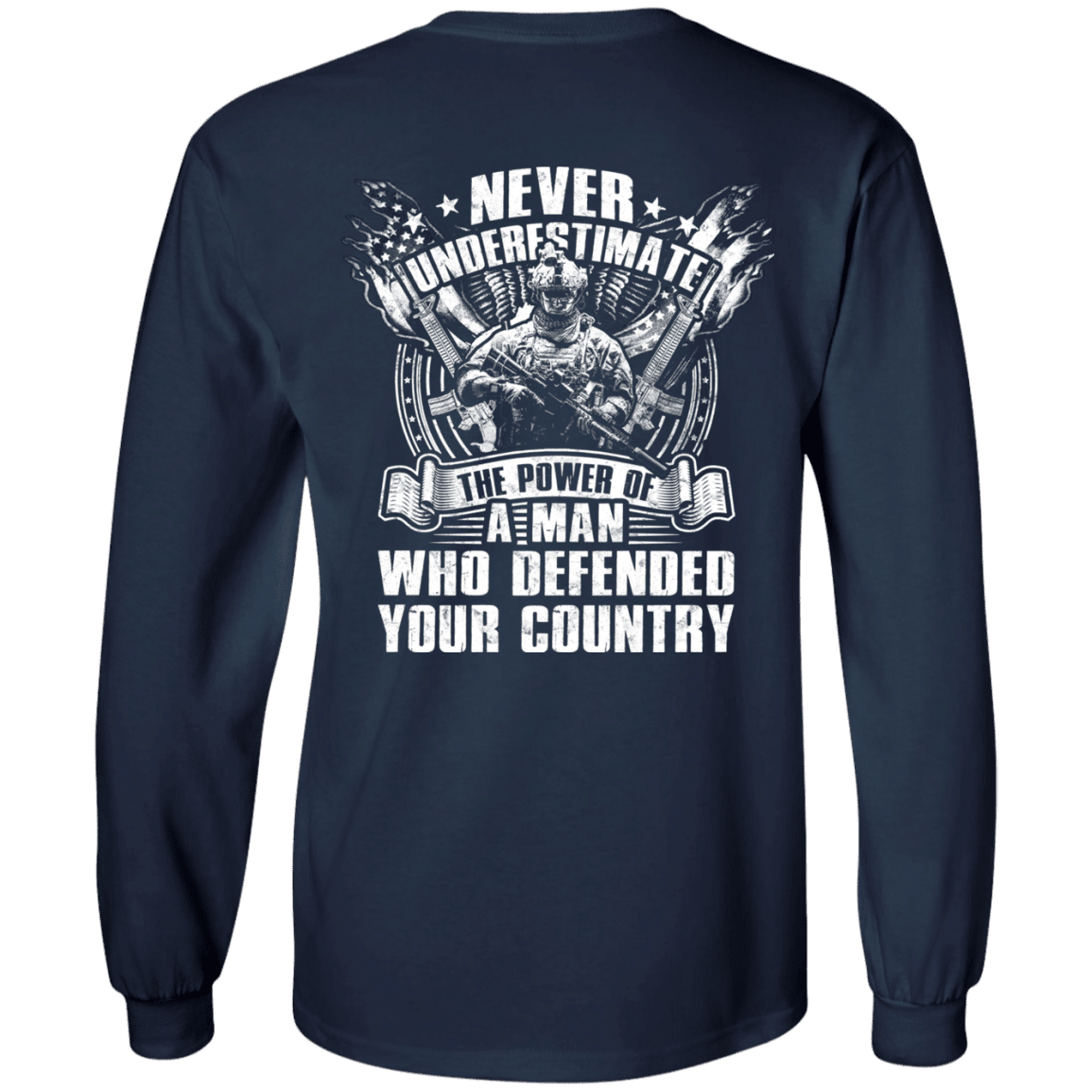 Military T-Shirt "Never Underestimate The Power of Man Defended Country" Men Back-TShirt-General-Veterans Nation