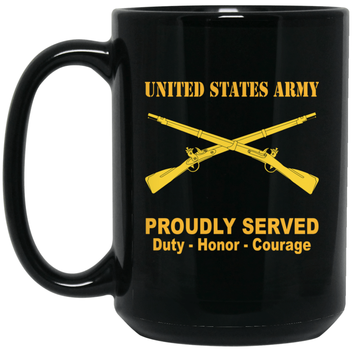 US Army Insignia Proudly Served Duty - Honor - Courage Black Coffee Mug 11oz-15oz-Mug-Army-Veterans Nation