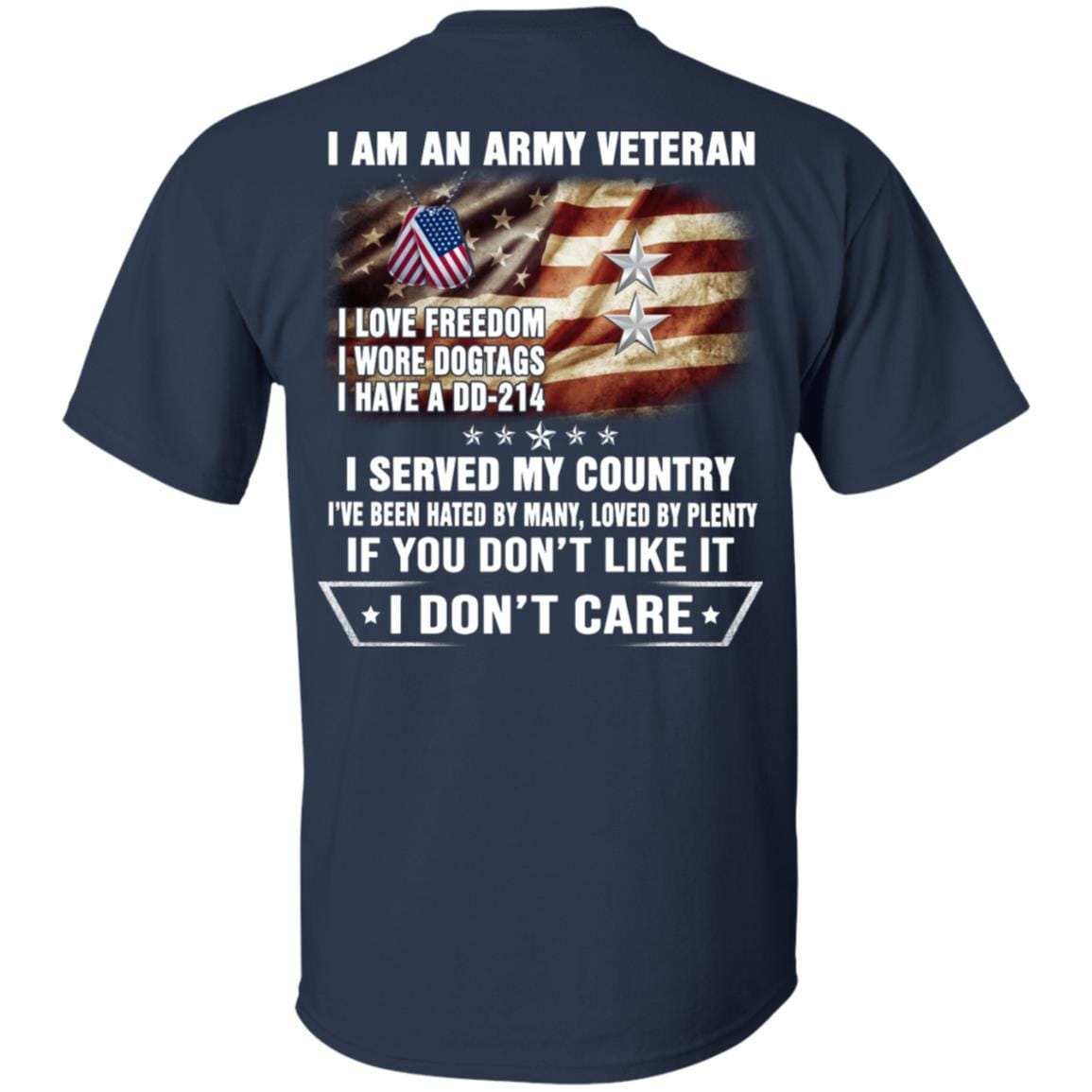 T-Shirt "I Am An Army Veteran" O-8 Major General(MG)Rank On Back-TShirt-Army-Veterans Nation