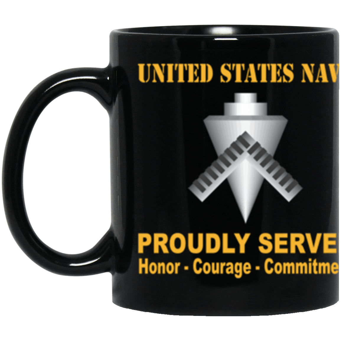 US Navy Builder Navy BU Proudly Served Core Values 11 oz. Black Mug-Drinkware-Veterans Nation