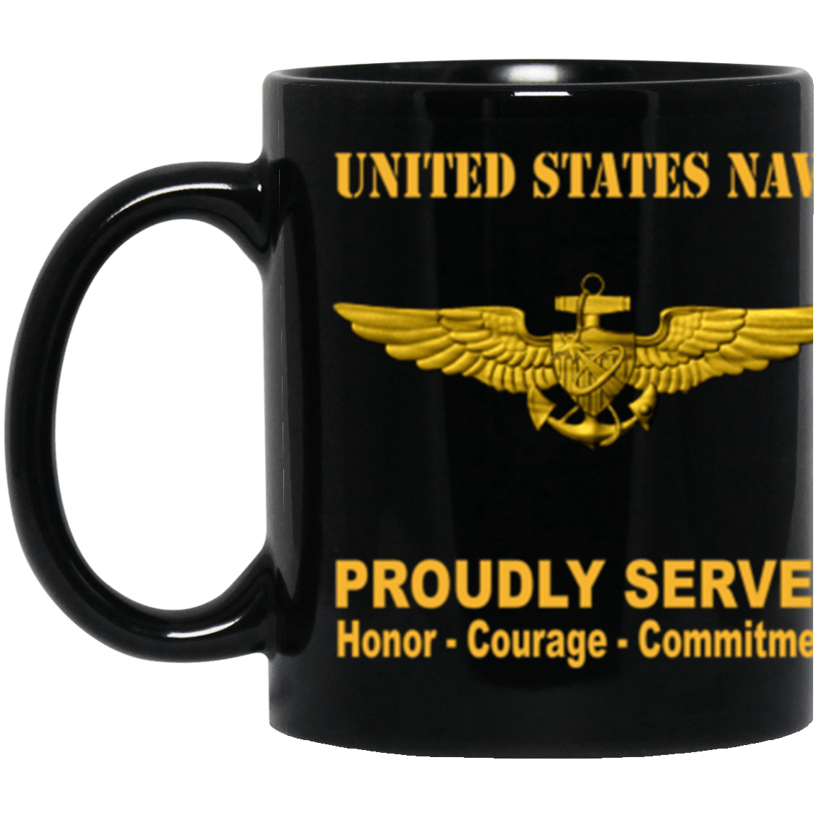 US Navy Naval Astronaut Badge Proudly Served Core Values 11 oz. Black Mug-Drinkware-Veterans Nation