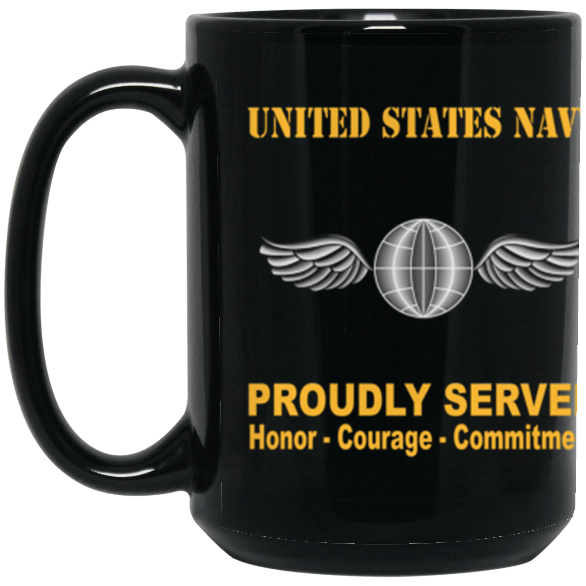 US Navy Navy Aviation Electronics Mate Navy AE Proudly Served Core Values 15 oz. Black Mug-Drinkware-Veterans Nation