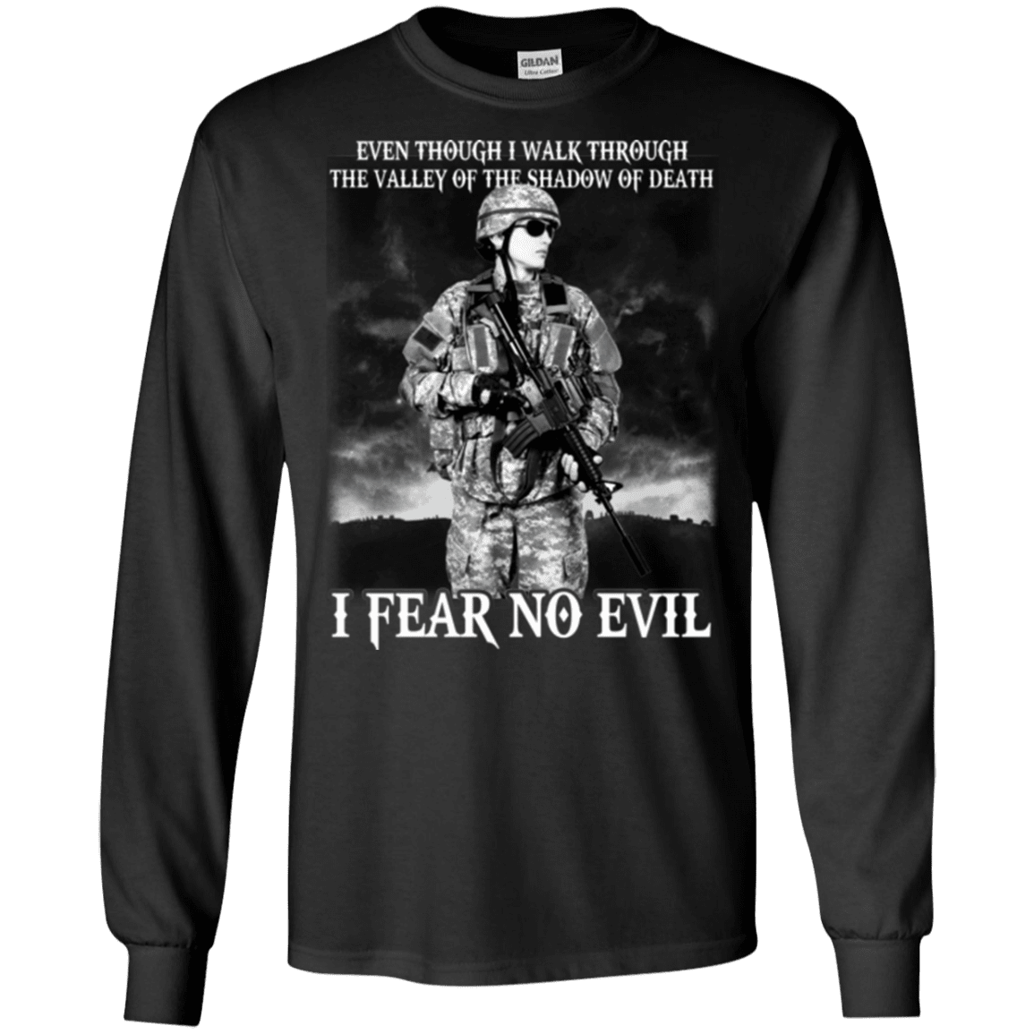 Military T-Shirt "I Fear No Evil Female Veteran Design On" Front-TShirt-General-Veterans Nation