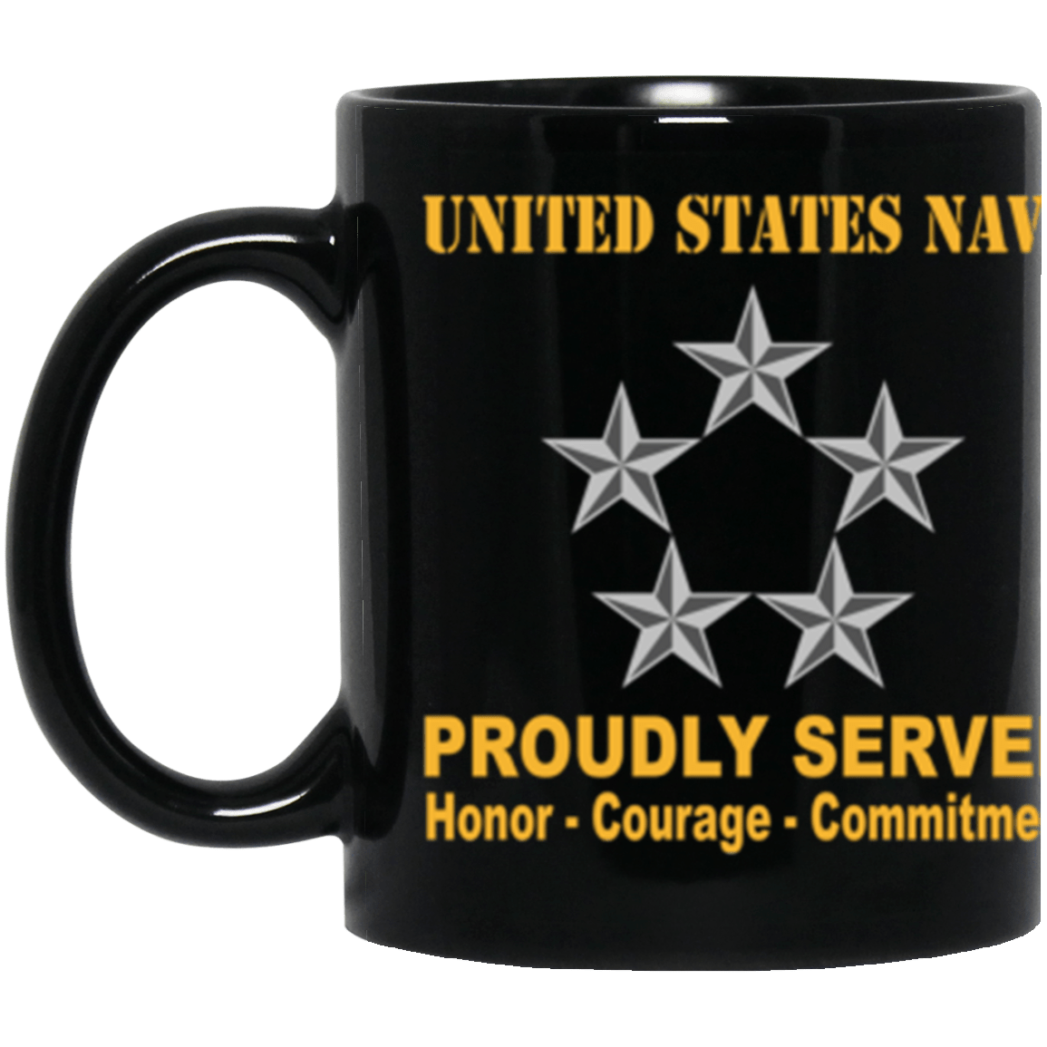 US Navy O-11 Fleet Admiral O11 FADM Flag Officer Ranks Proudly Served Core Values 11 oz. Black Mug-Drinkware-Veterans Nation